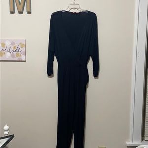 Black jumpsuit with lace accents